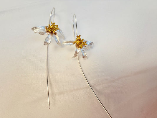 SILVER HANDMADE FLOWER DANGLING EARRING
