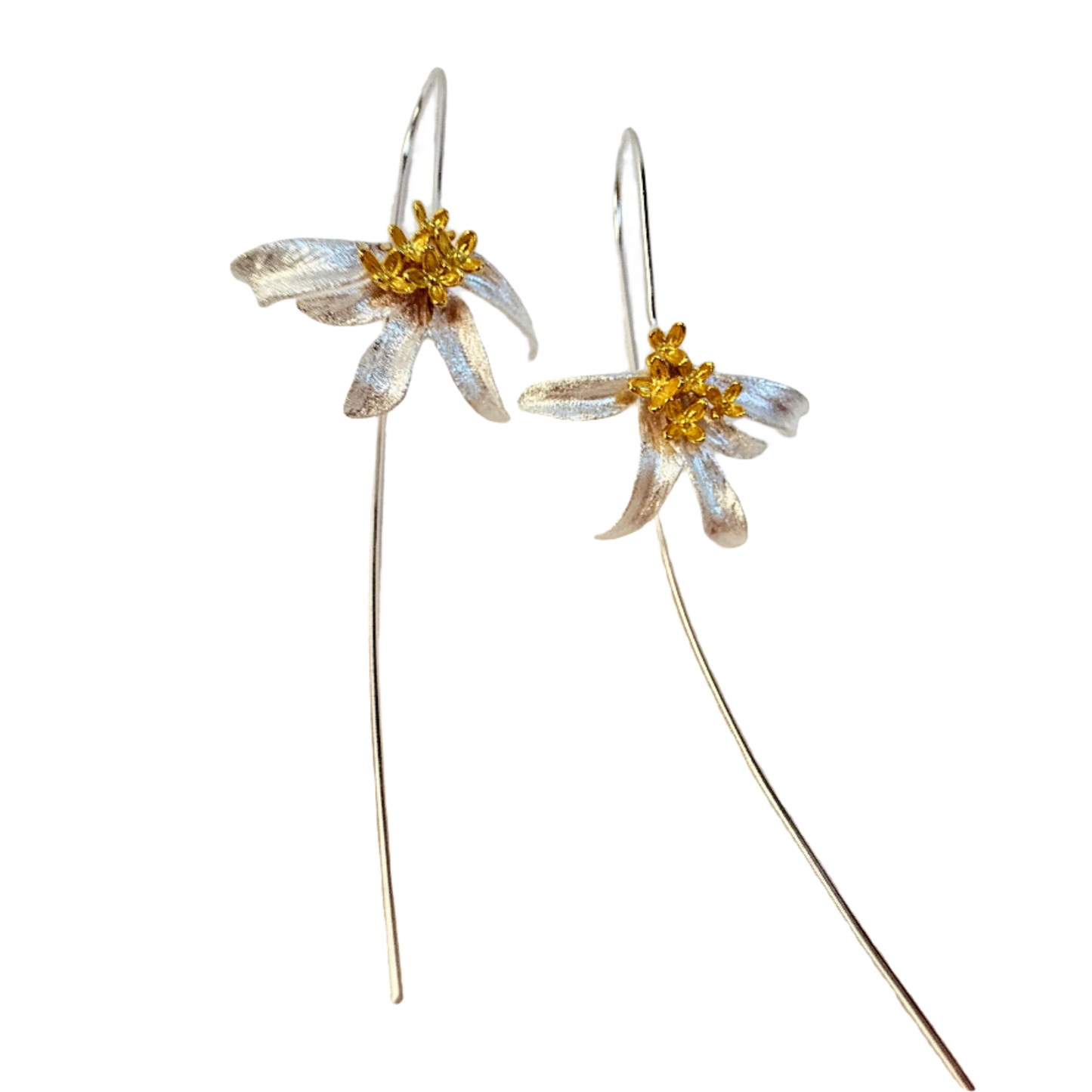 SILVER HANDMADE FLOWER DANGLING EARRING